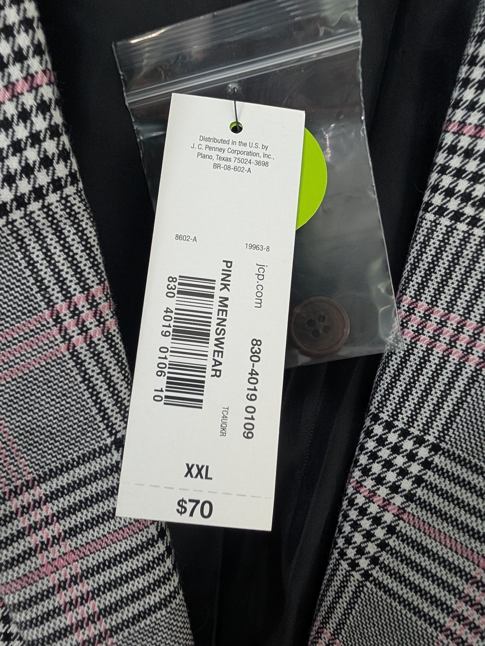 Worthington XXL Plaid Blazer NWT Pink Gray Black Menswear Inspired - Picture 4 of 10